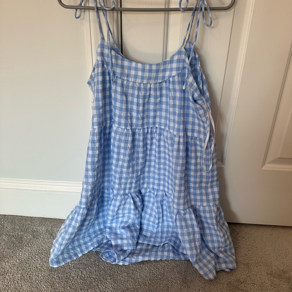 Adorable MinkPink blue and white checkered dress! dress close up, worn once